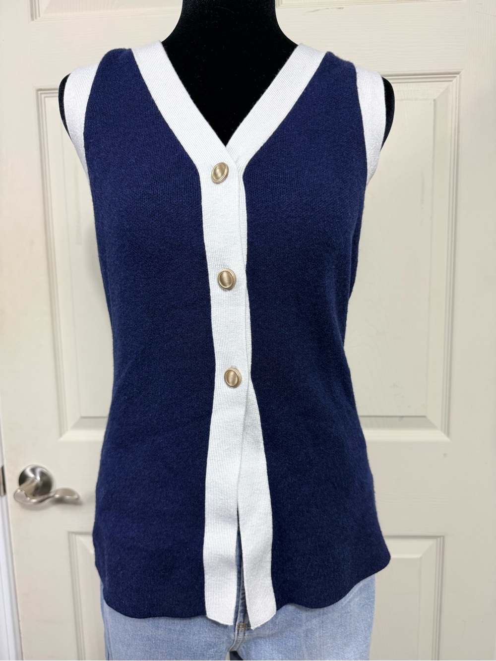 a new day Navy and White Knit Button-Front Shell